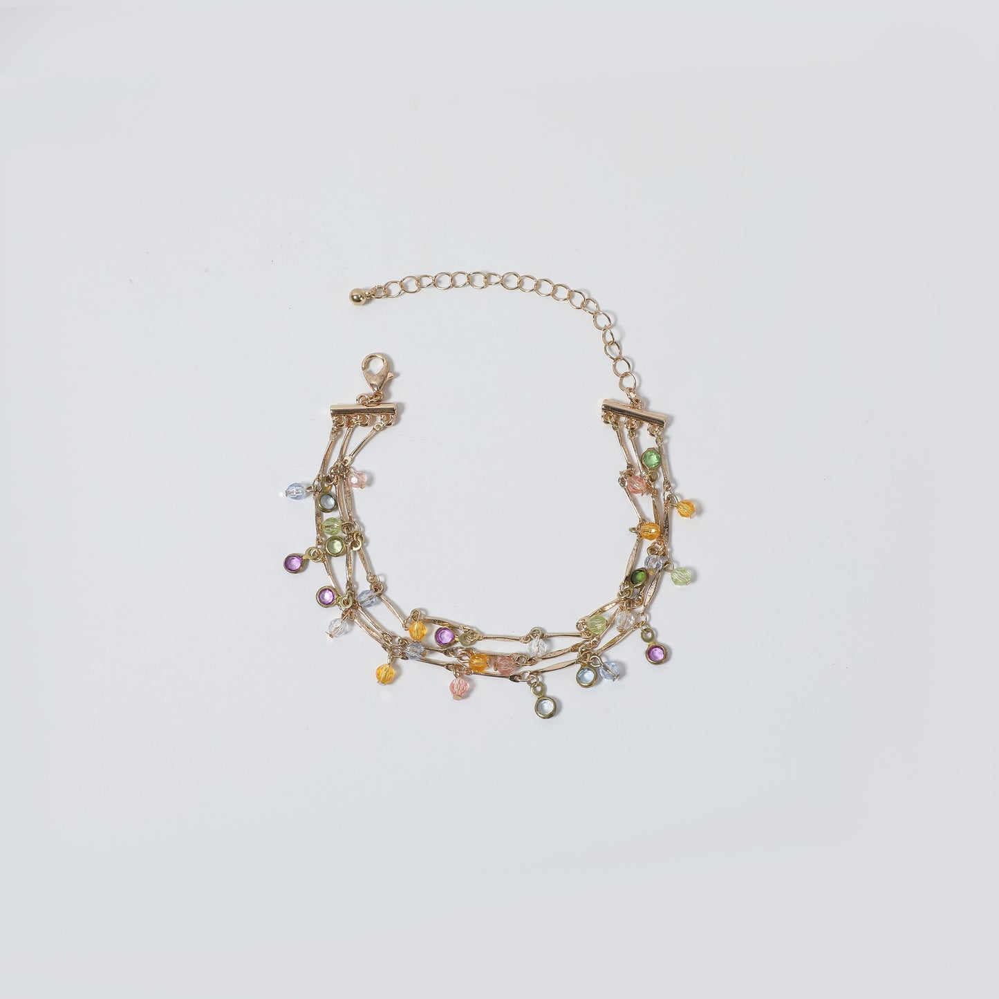 Gold Multi-Layer  Gemstone & Bead Charm Bracelet