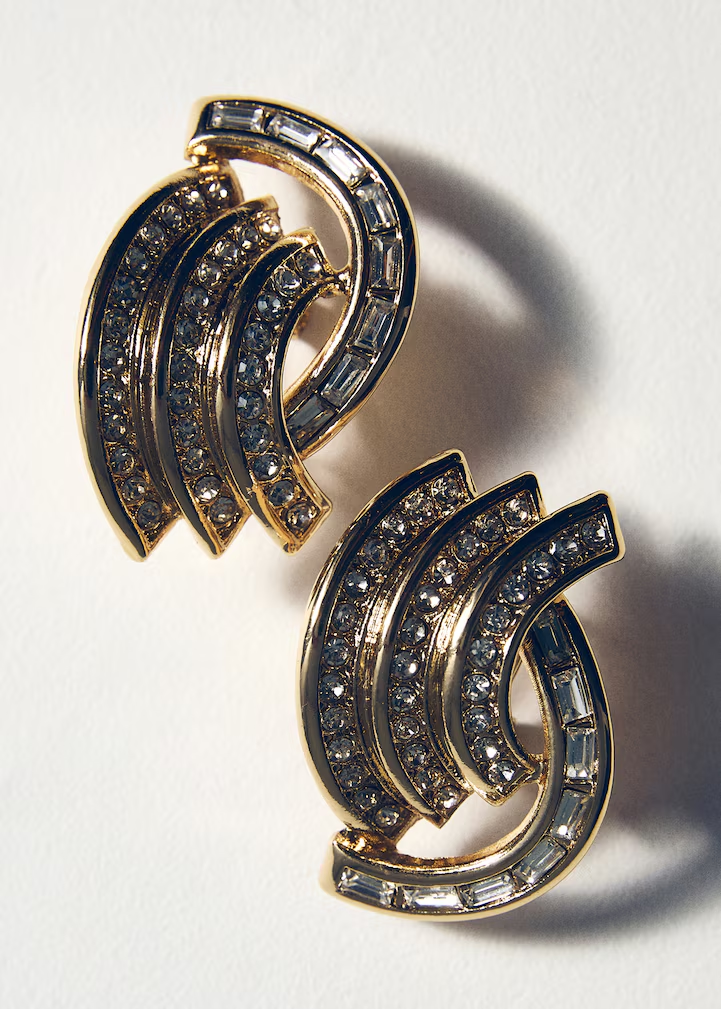 Gold Multi-Layered Crystal Wave Earrings