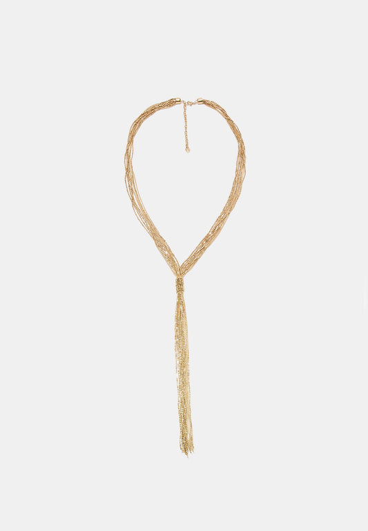 Gold Multi-Strand Knotted Tassel Necklace