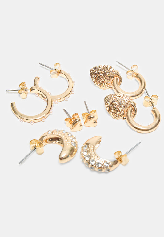 Gold Multi-Style Earring Set