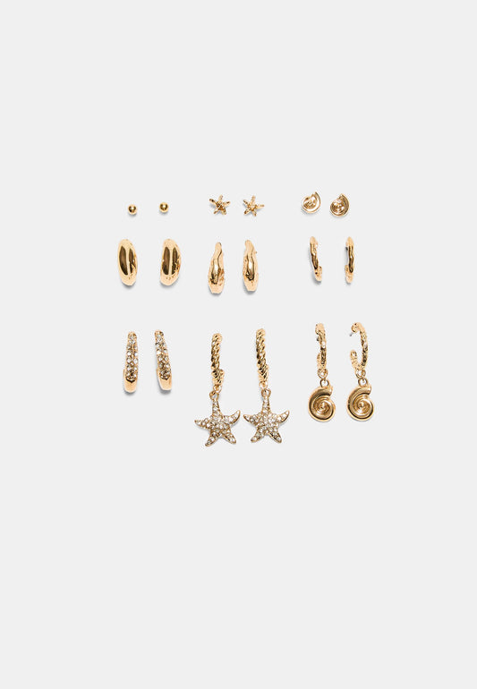 Gold Ocean-Themed Earring Set