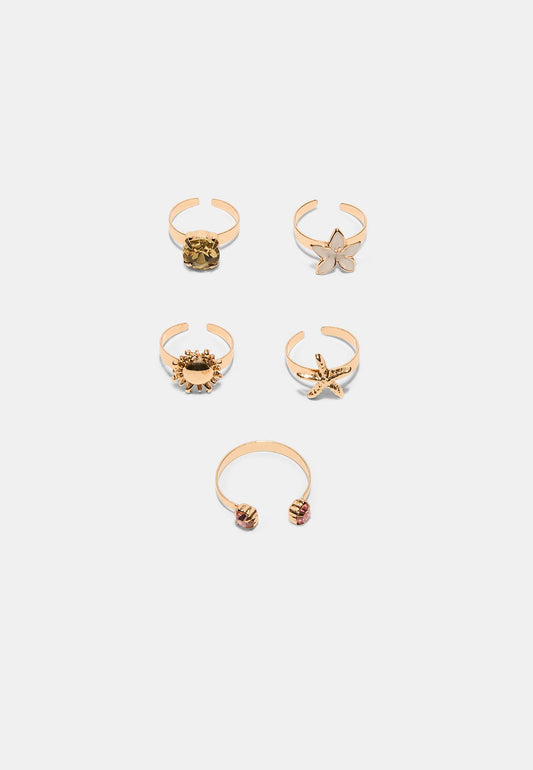 Gold Ocean-Themed Open Ring Set