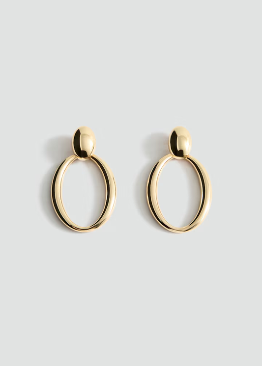 Gold Oval & Open Hoop Drop Earrings
