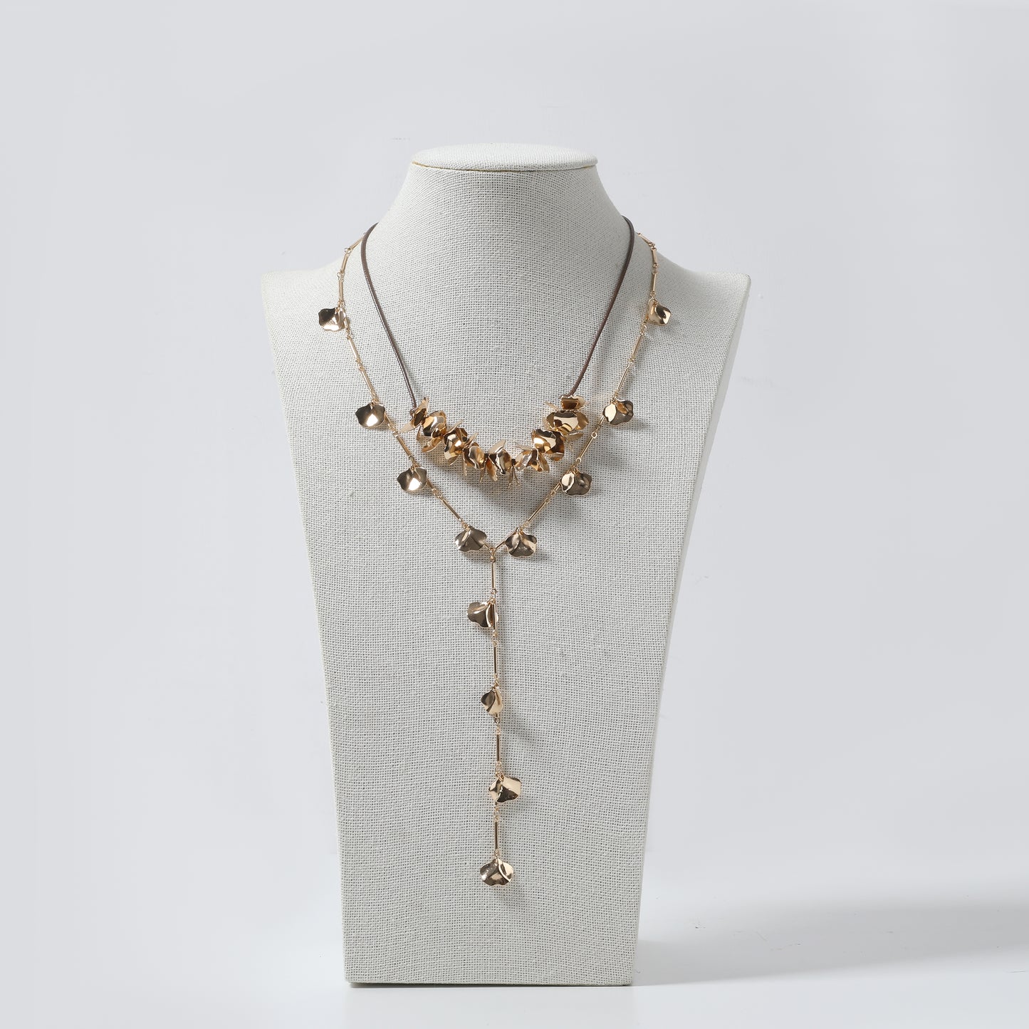 Gold Petal Charm Multi-Layer Lariat Necklace
