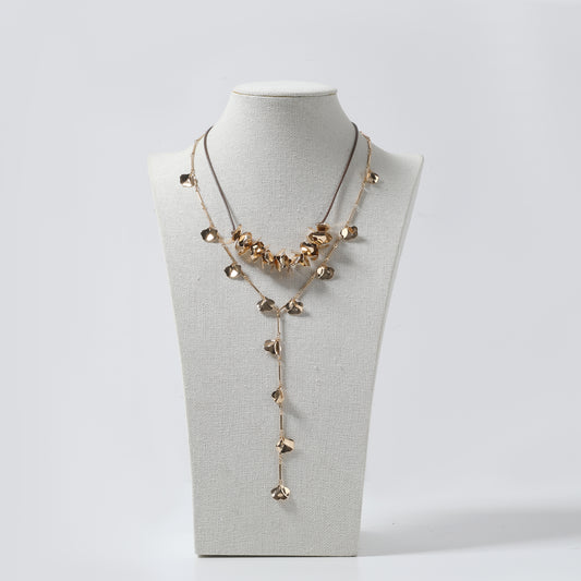 Gold Petal Charm Multi-Layer Lariat Necklace