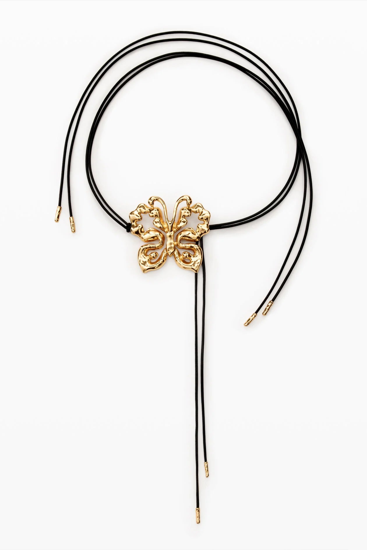 Gold Sculptural Butterfly Pendant Cord Necklace with Black Cord