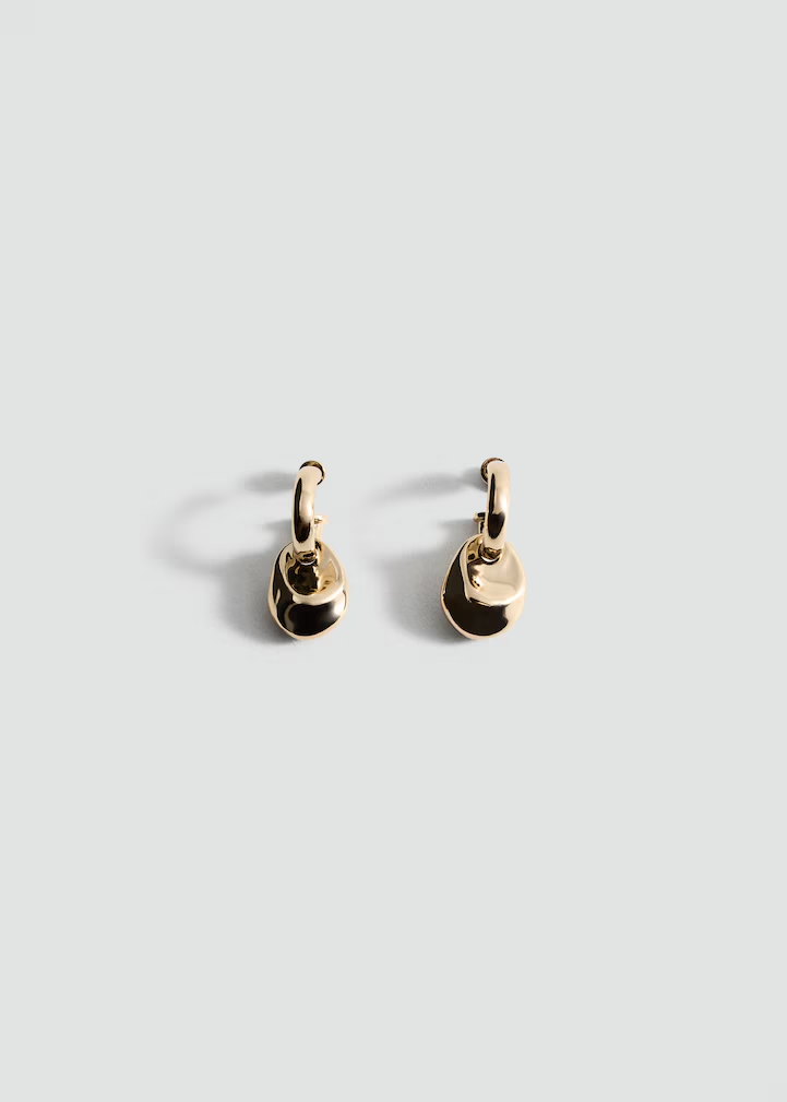 Gold Sculptural Disc Drop Huggie Earrings