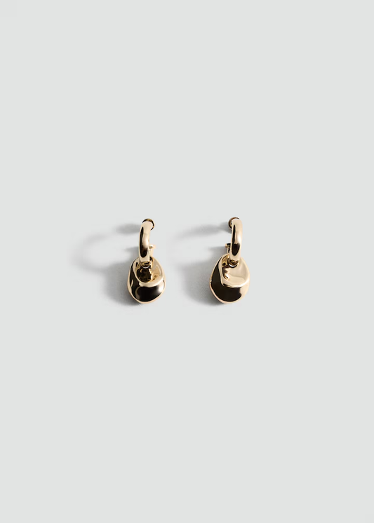 Gold Sculptural Disc Drop Huggie Earrings