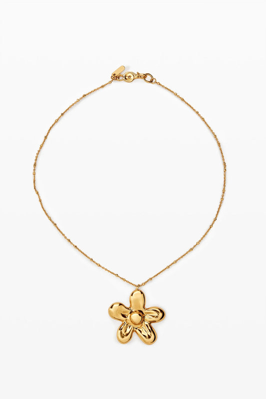 Gold Sculptural Flower Pendant Chain Necklace