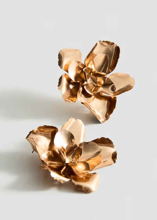 Gold Sculptural Flower Statement Earrings