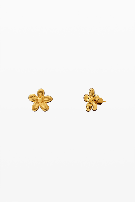Gold Sculptural Flower Stud Earrings