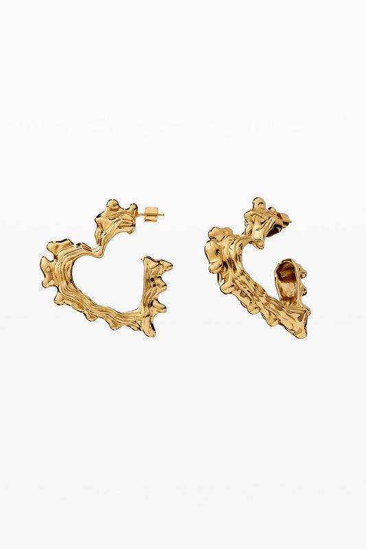 Gold Sculptural Heart Hoop Earrings