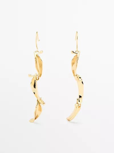 Gold Sculptural Leaf Drop Earrings