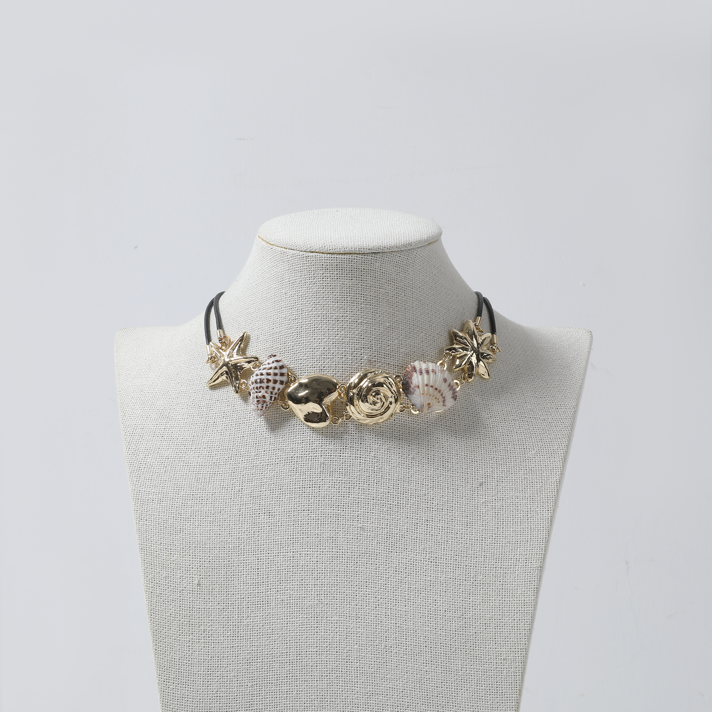 Gold Sea Life & Natural Shell Charm Choker Necklace