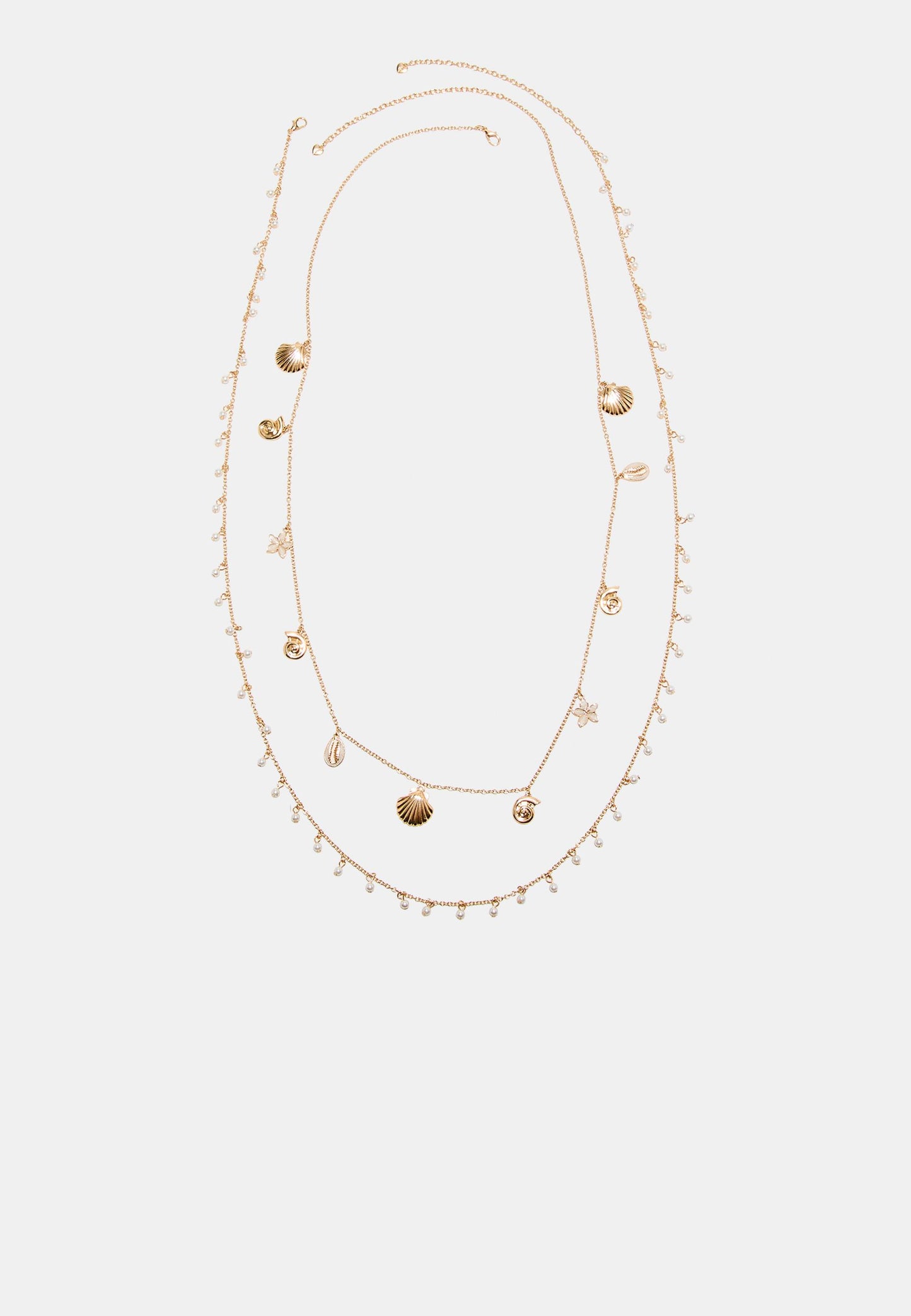 Gold Shell & Pearl Multi-Layer Necklace Set