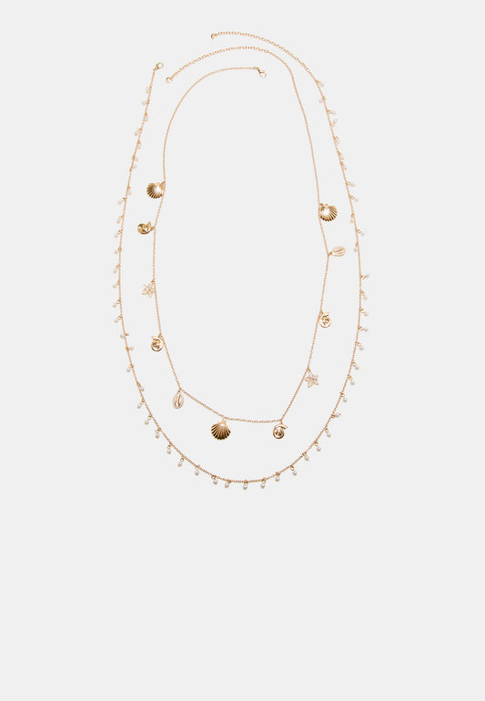 Gold Shell & Pearl Multi-Layer Necklace Set