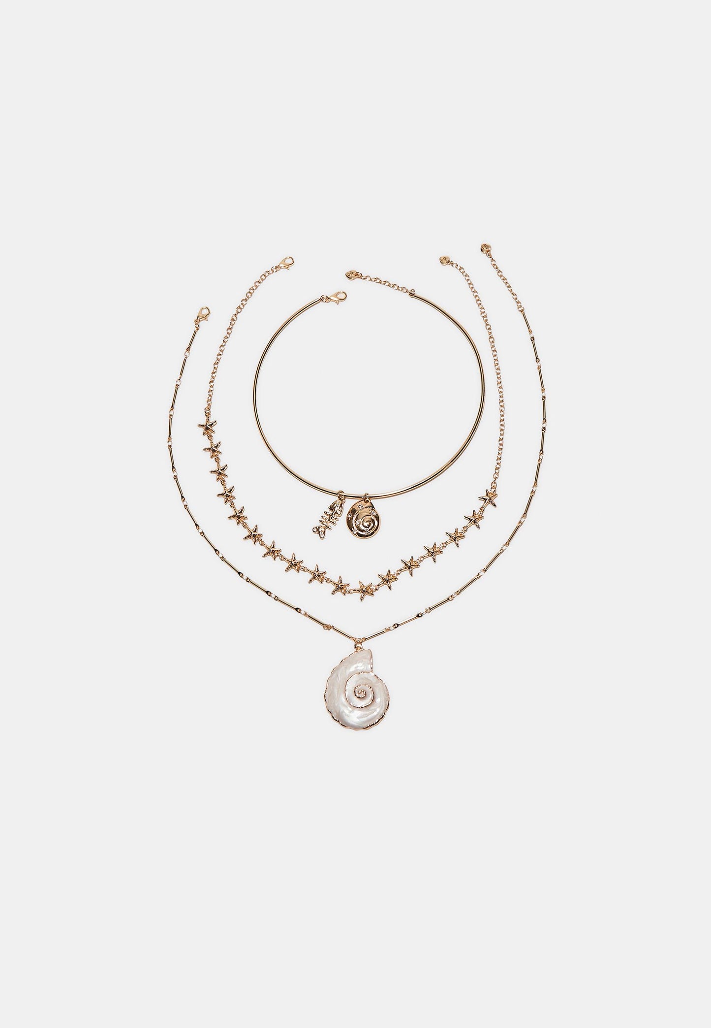 Gold Shell & Star Multi-Layer Necklace Set