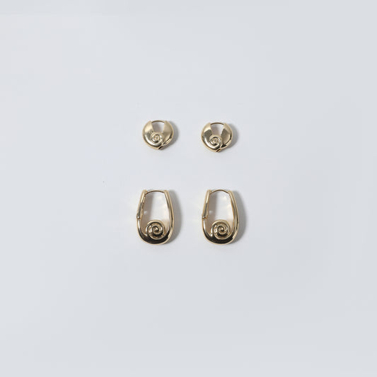 Gold Spiral & U-Link Huggie Hoop Earring Set