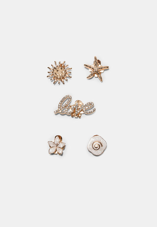 Gold Sun, Starfish, Shell & Love Hair Clip Set
