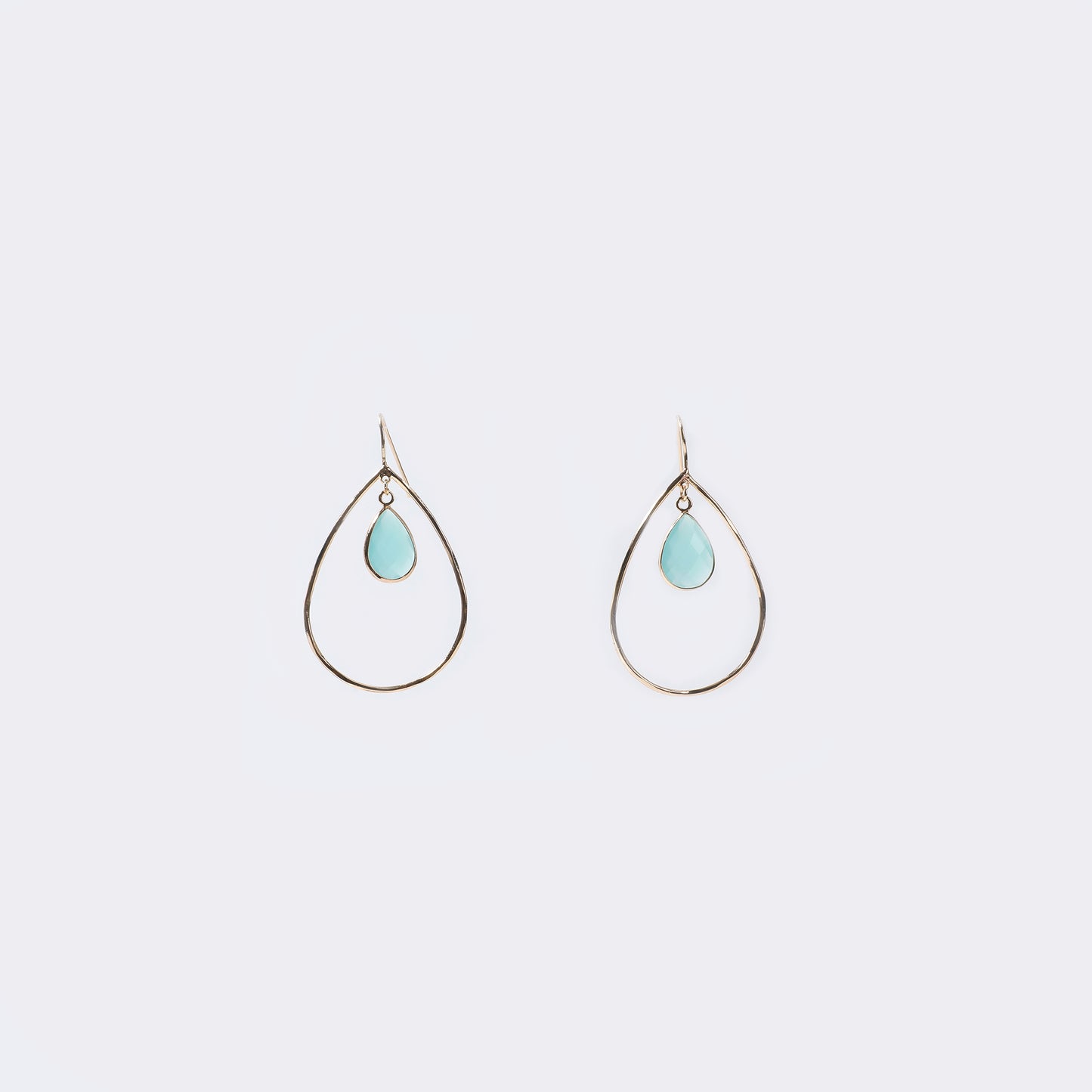 Gold Teardrop Frame & Aqua Teardrop Gemstone Drop Earrings