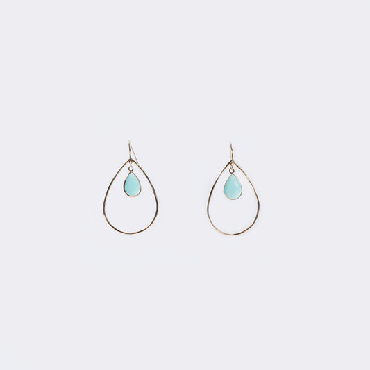Gold Teardrop Frame & Aqua Teardrop Gemstone Drop Earrings