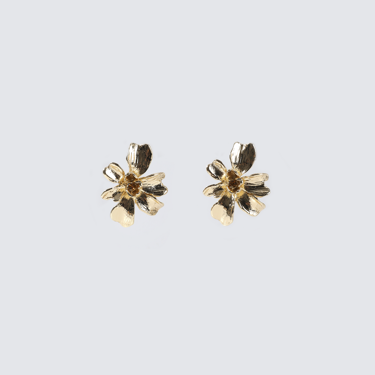 Gold Textured Flower Stud Earrings