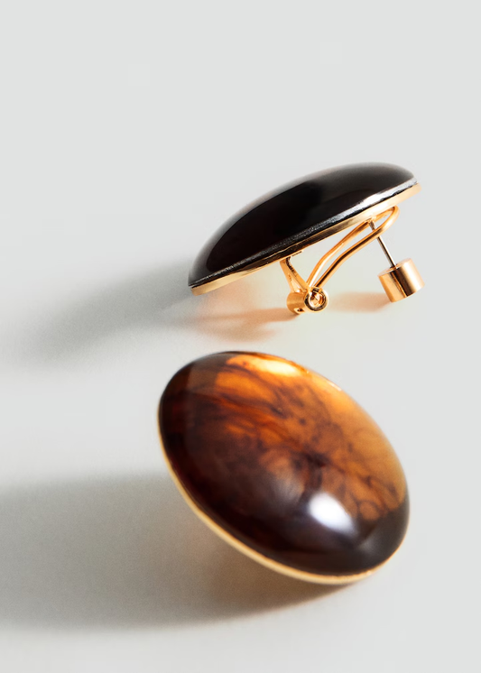 Gold Tortoiseshell Oval Disc Stud Earrings