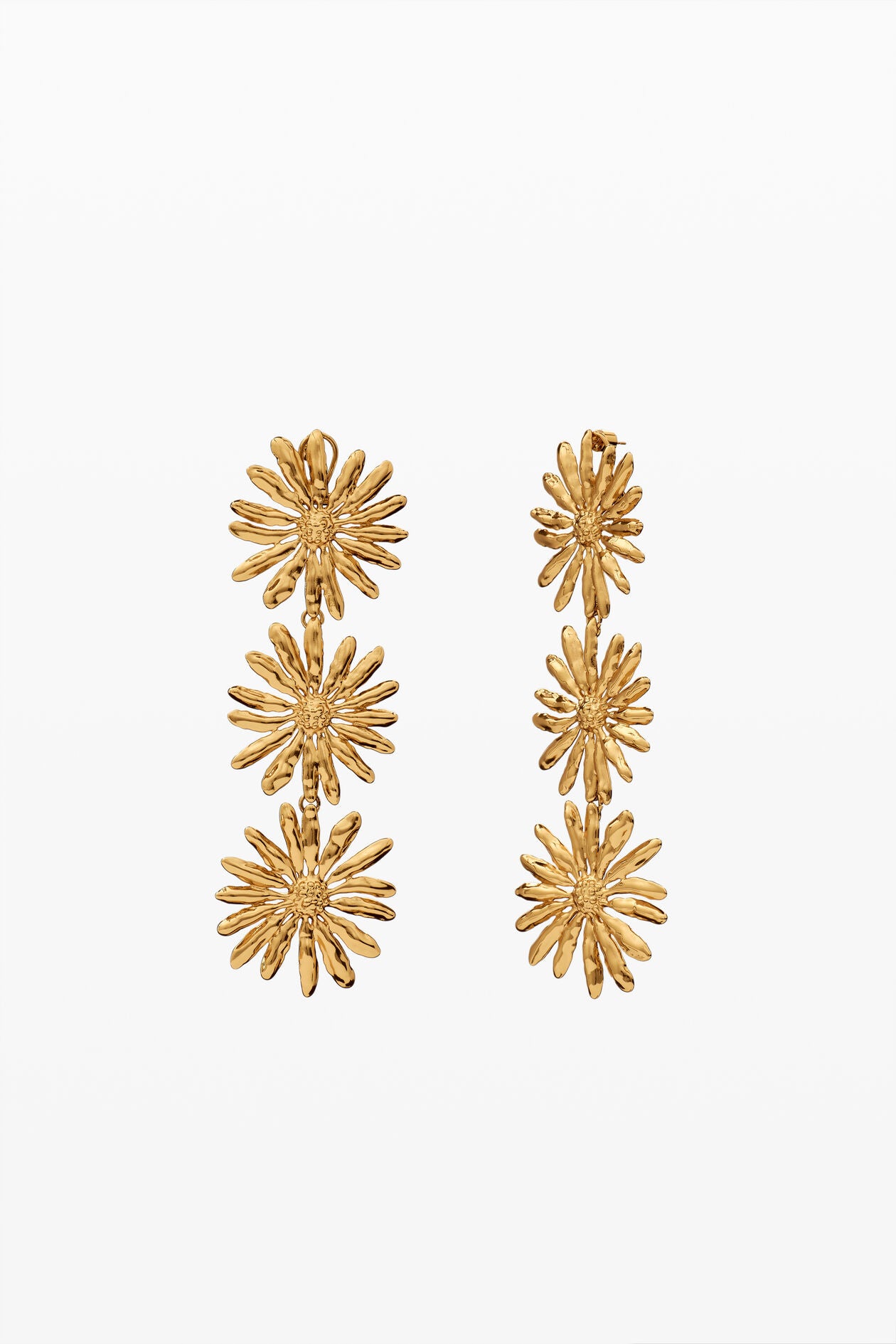 Gold Triple Daisy Drop Earrings