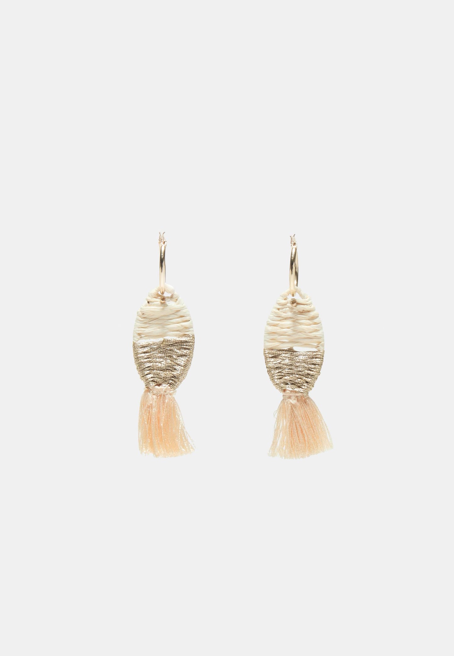 Gold & Raffia Fish Tassel Hoop Earrings