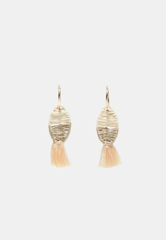 Gold & Raffia Fish Tassel Hoop Earrings