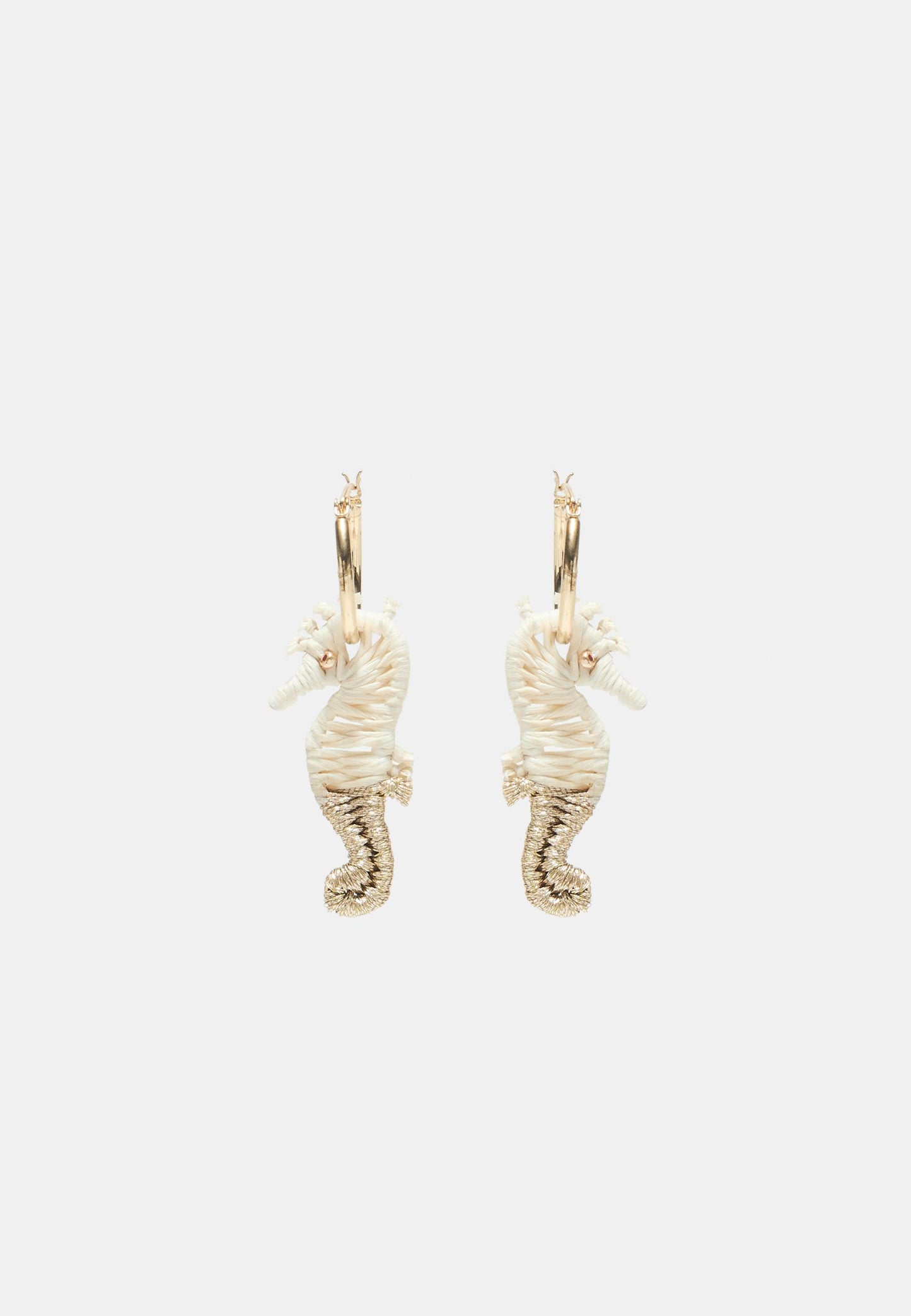 Gold & Raffia Seahorse Hoop Earrings