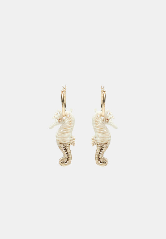 Gold & Raffia Seahorse Hoop Earrings