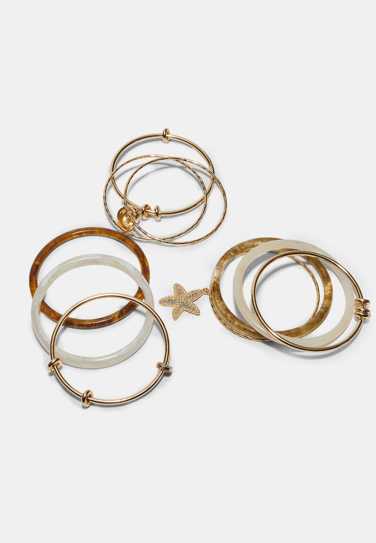 Gold & Resin Starfish Charm Bangle Set