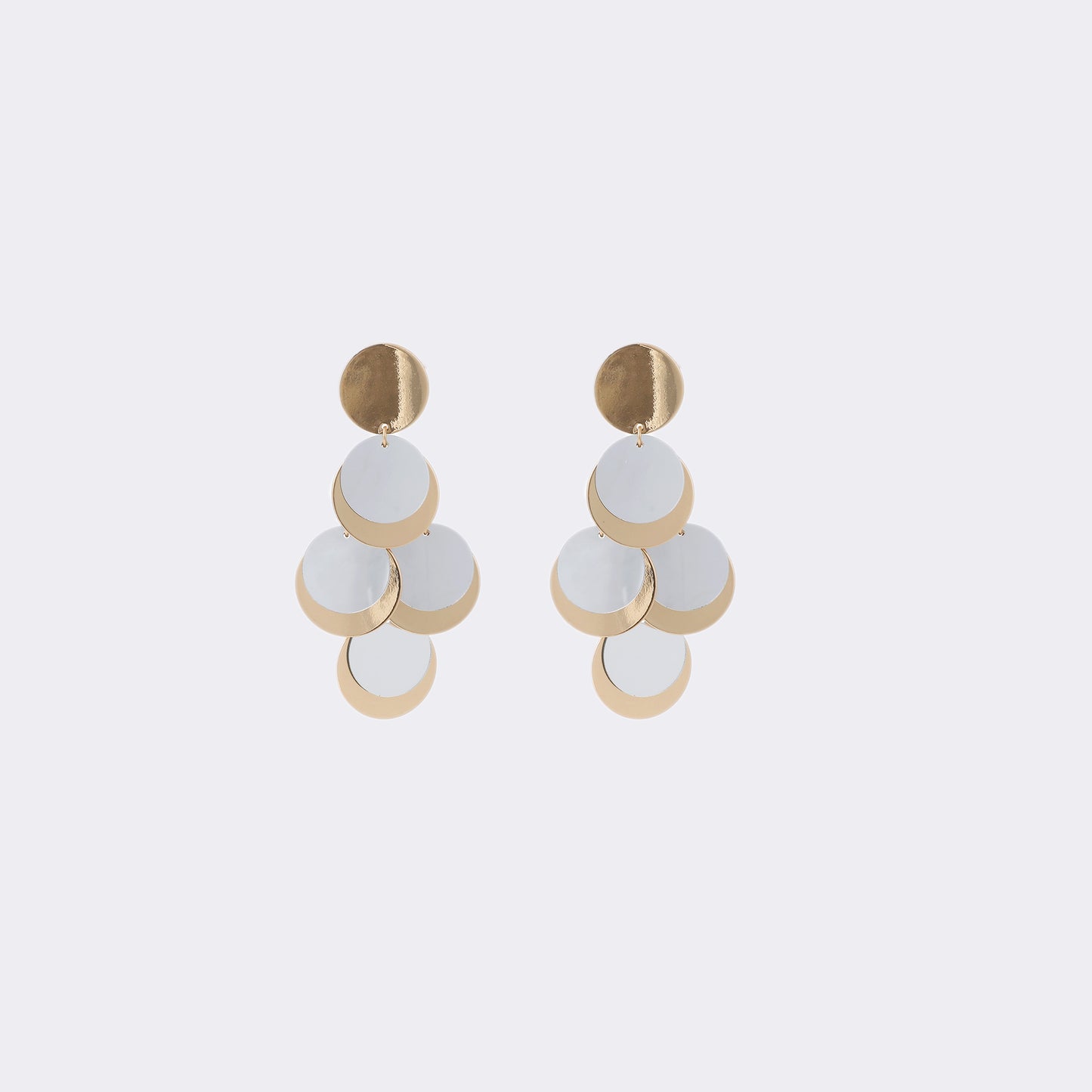 Gold & White Layered Circle Drop Earrings