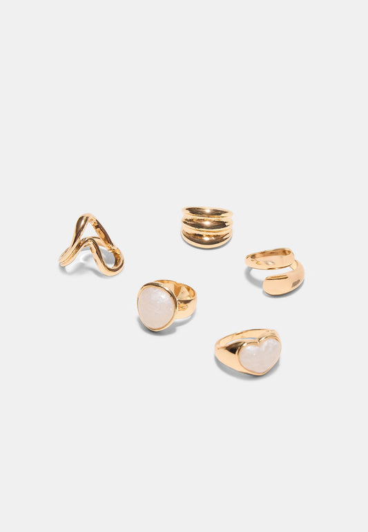 Gold & White Shell Ring Set