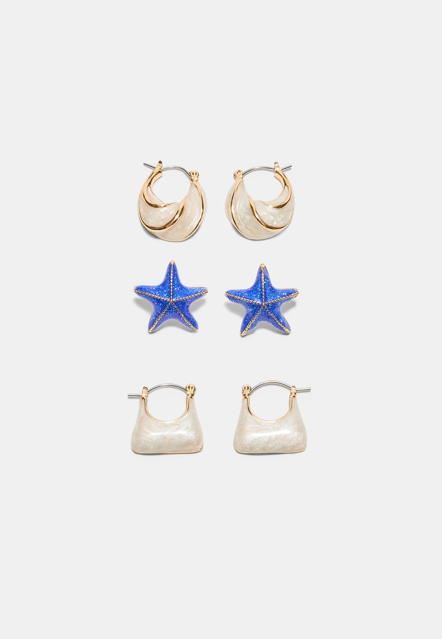 Gold & White Shell & Starfish Earring Set