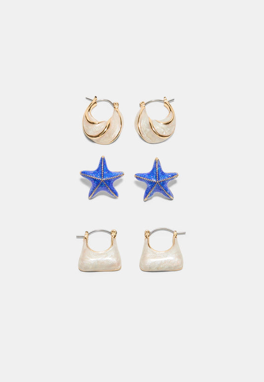 Gold & White Shell & Starfish Earring Set