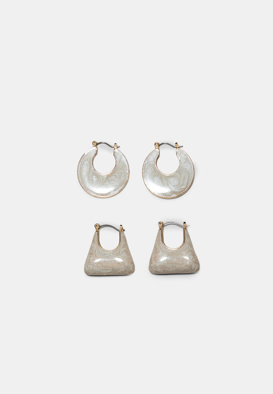 Gold & White Swirl Enamel Earring Set