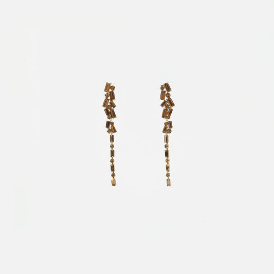 Gold baguette and round crystal drop earrings