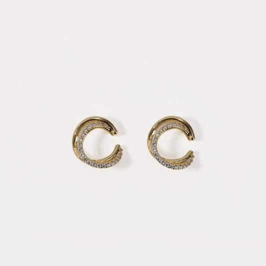 Gold double-hoop ear cuff with clear crystals