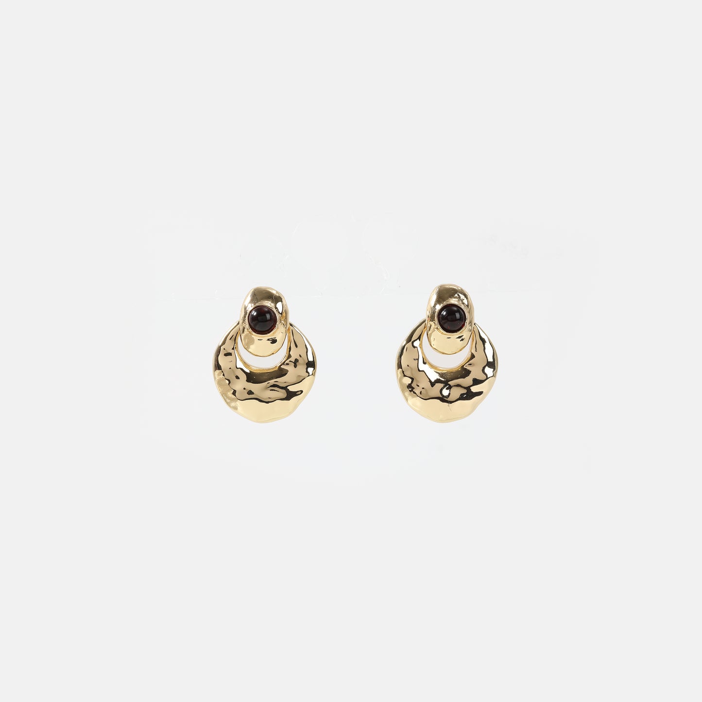 Gold hammered disc with red  earrings