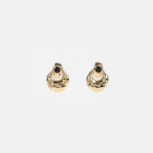 Gold hammered disc with red  earrings