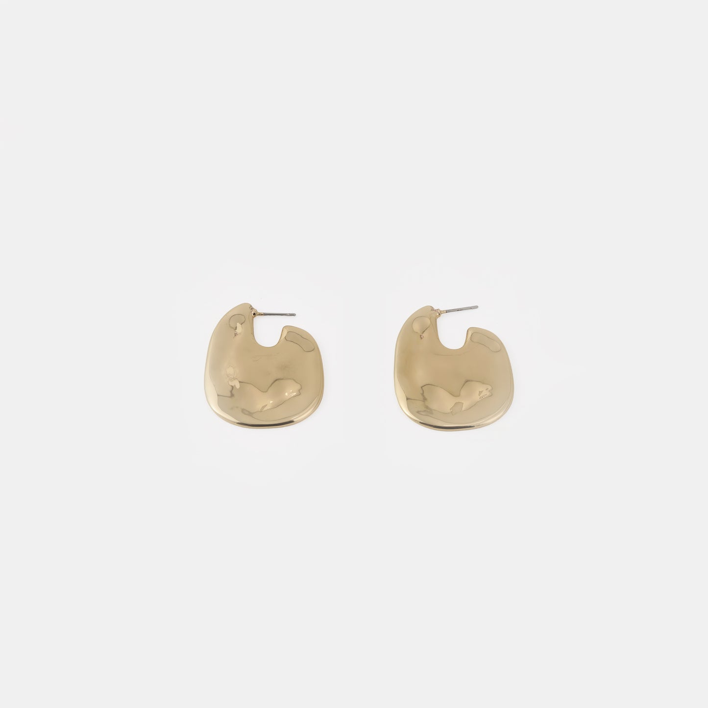 Gold irregular disc hoop stud earrings