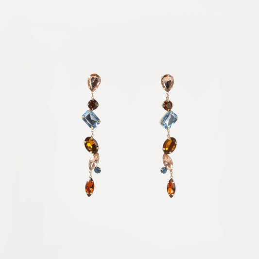 Gold multi-color crystal linear drop earring