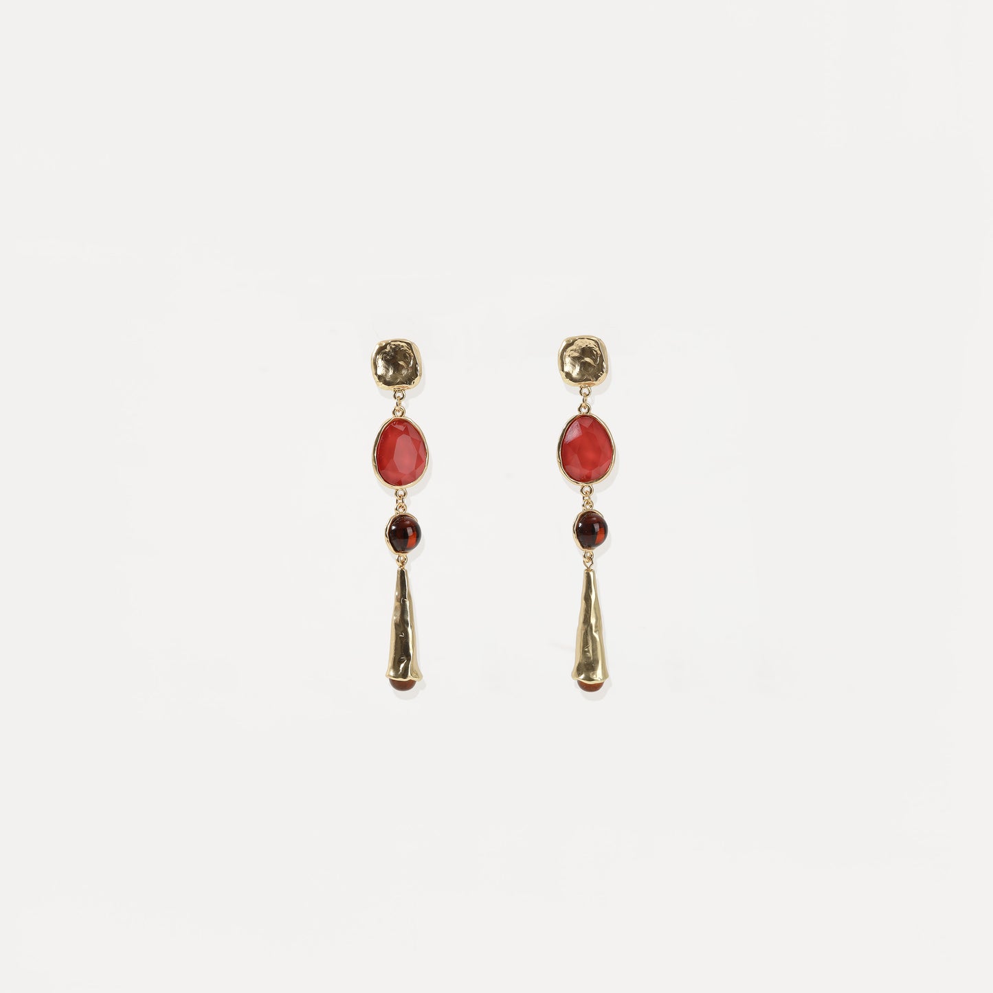 Gold multi-stone red drop earrings