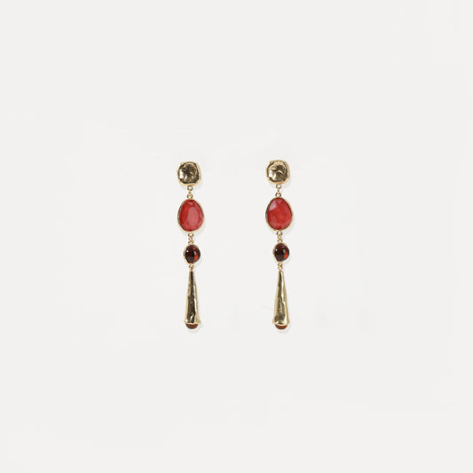 Gold multi-stone red drop earrings