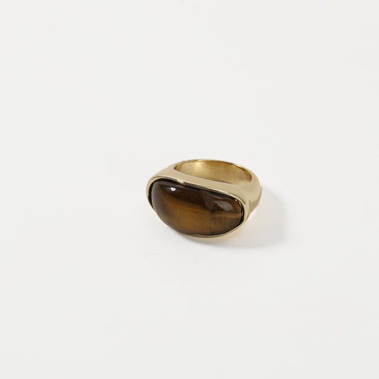 Gold signet ring with oval tiger's eye stone
