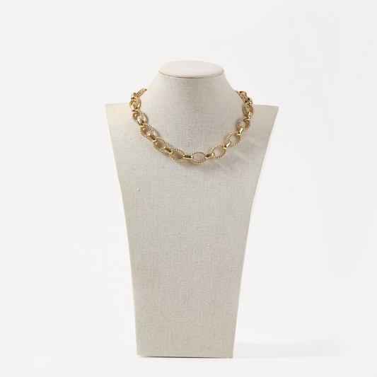 Gold textured oval link chain necklace