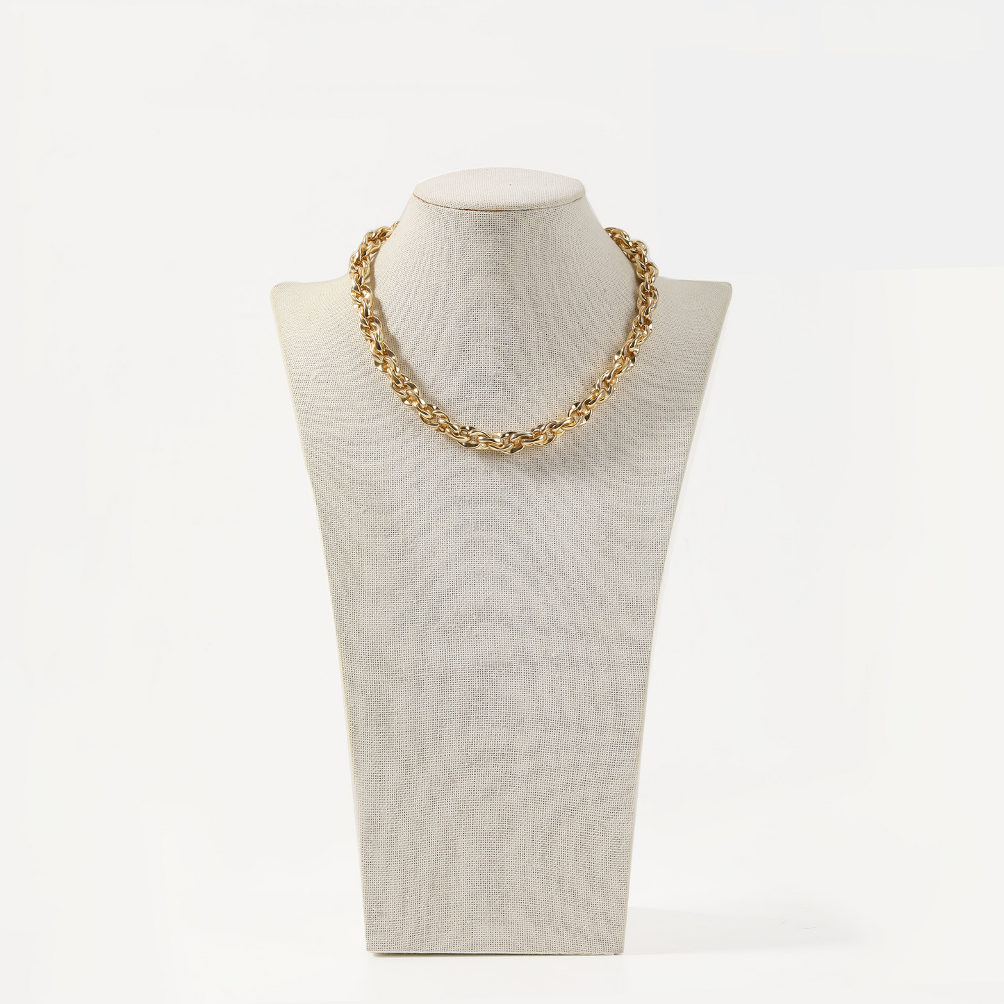 Gold thick interlocking link chain necklace