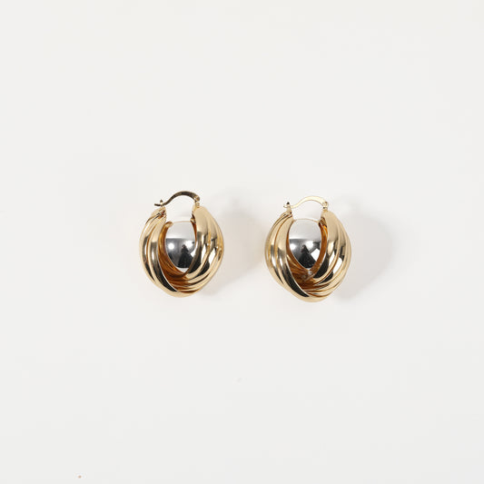 Gold twisted double hoop earring with silver accent
